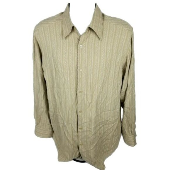 Claiborne Button Front Shirt Mens Size Large Yellow Striped Long Sleeve Business - Picture 2 of 6